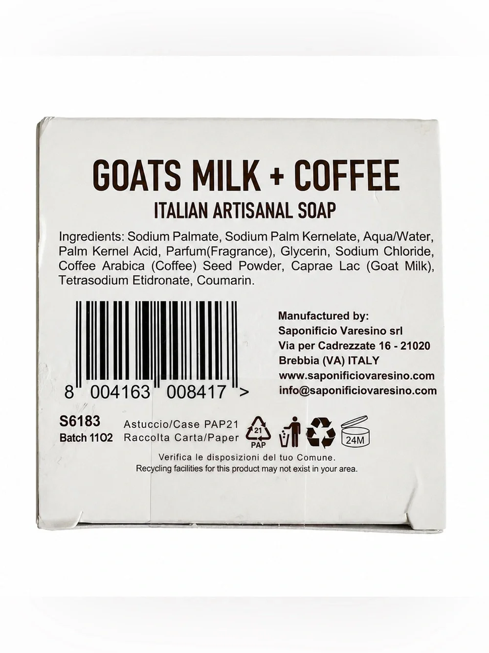 SAI Goats Milk Coffee Massage Scrub Soap Italian Artisanal 10.5 oz Italy New
